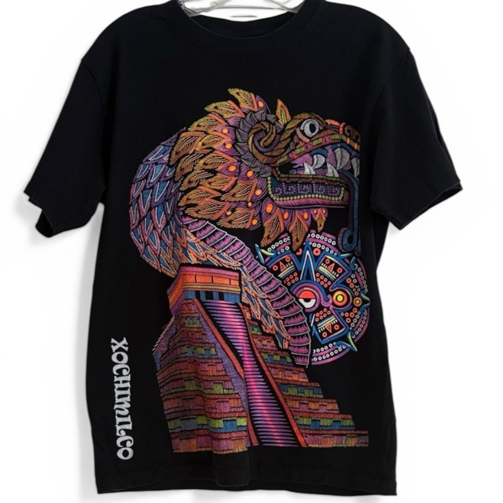 Quetzalcóatl Aztec Snake T Shirt Print Glow in Neon and Black light Size M